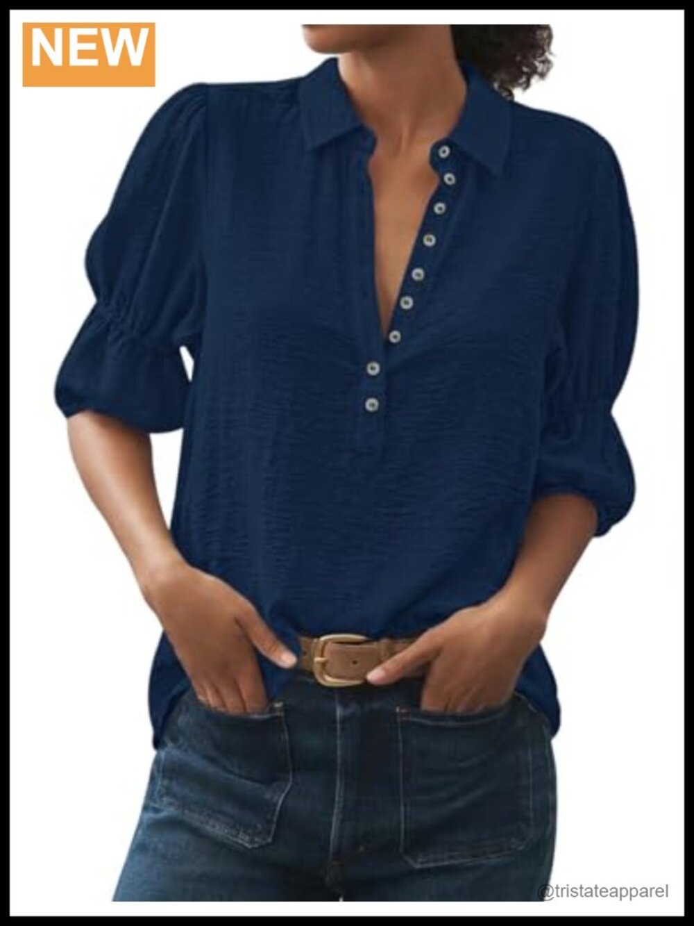 Relipop Women's Puff Short Sleeve Button Down V-Neck Work Blouse Silk